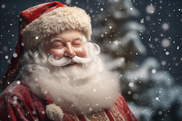 Portrait of Santa Claus with closed eyes. Christmas and New Year concept