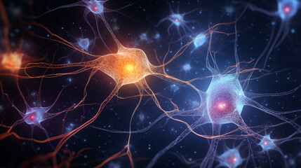 neurons or nerve cells making fast link - obrazy, fototapety, plakaty