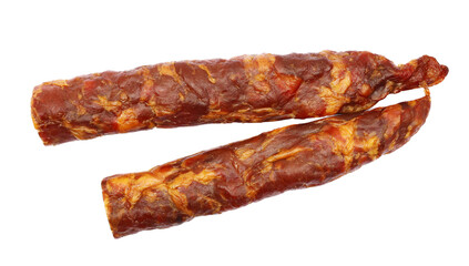 Traditional homemade Dalmatian sausage with rosemary, slice isolated on white, clipping