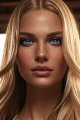 Naklejka premium a closeup photo portrait of a beautiful young girl model smiling