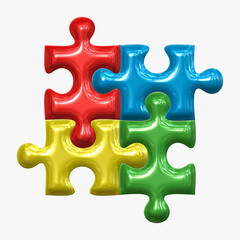 Four puzzle colorful pieces stock illustration isolated on white background.
