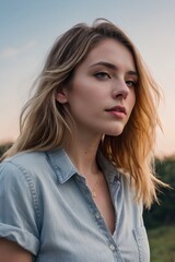 Fototapeta premium a closeup photo portrait of a beautiful young girl model smiling