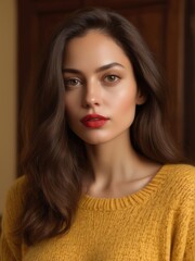 a closeup photo portrait of a beautiful young girl model smiling