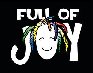 T-shirt design with smiling face and colourful dreadlocks 