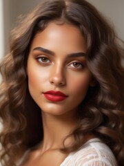 Fototapeta premium a closeup photo portrait of a beautiful young girl model smiling