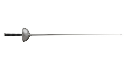 Fencing sword or epee with black handle isolated on transparent and white background, Fencing...