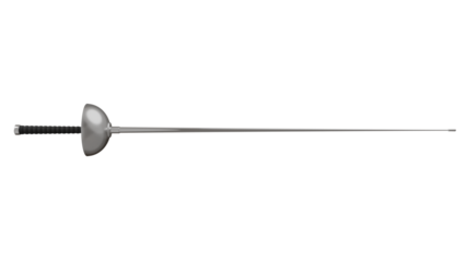 Fencing sword or epee with black handle isolated on transparent and white background, Fencing concept. 3D render