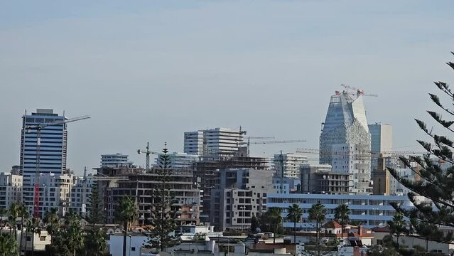 Casablanca, Morocco - 25  December 2023; view of CFC tower and other buildings in Casa Finance City 
