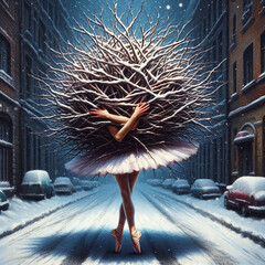 Surreal picture of a ballerina in thorn branches. - obrazy, fototapety, plakaty