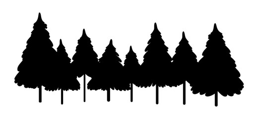Black silhouette forest. Pine trees vector illustration.