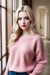 Fototapeta premium a closeup photo portrait of a beautiful young girl model smiling