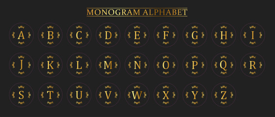 Monogram Gold Alphabet and Floral Motifs, Monogram Letters with Line Floral Arrangements