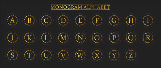 Monogram Gold Alphabet and Floral Motifs, Monogram Letters with Line Floral Arrangements