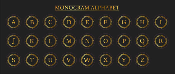 Monogram Gold Alphabet and Floral Motifs, Monogram Letters with Line Floral Arrangements