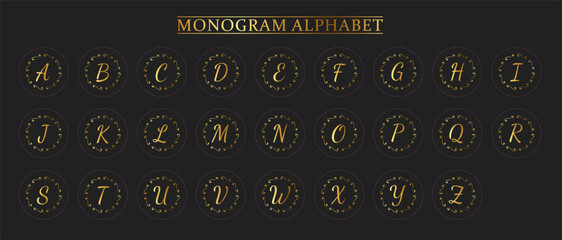 Monogram Gold Alphabet and Floral Motifs, Monogram Letters with Line Floral Arrangements