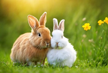 Best friends bunny rabbit and chick are kissingl, adorable design for easter cards and topics
