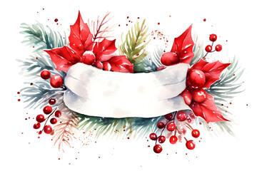 Christmas wreath painted on white background