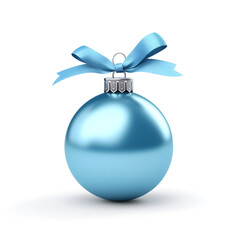 Blue christmas ball with bow isolated on white