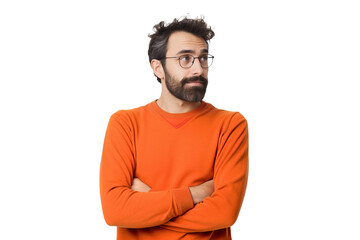 Obraz premium Confident Man with Beard and Glasses isolated on green chroma background
