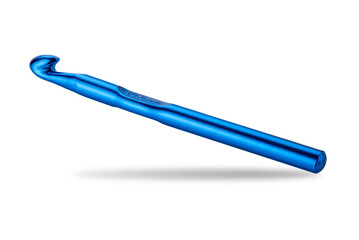 knitting weaving crochet hook 10 mm blue color isolated on white with clipping path included