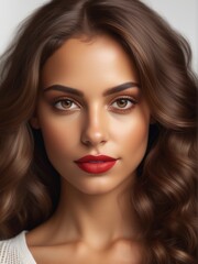 a closeup photo portrait of a beautiful young girl model smiling