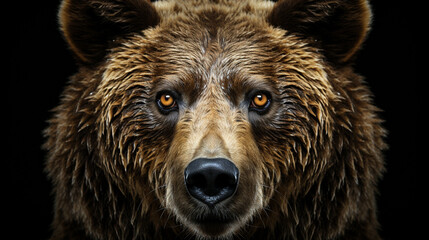 Front view of brown bear isolated on black background. generative ai - obrazy, fototapety, plakaty