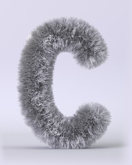 3d render of English alphabet in the form of fluffy letters. Letters with long pile