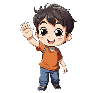 Little cartoon boy waving hand illustration