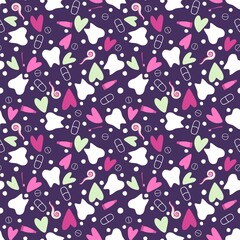 Medicine cartoon teeth seamless health dentist pattern for kids and doctors accessories and fabrics