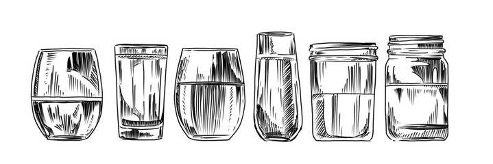 collection of rustic hand drawn hard cider glassware - obrazy, fototapety, plakaty