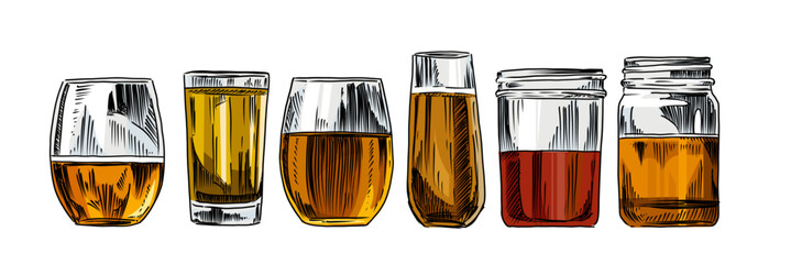 collection of rustic hand drawn hard cider glassware - obrazy, fototapety, plakaty