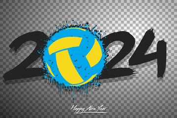 Happy New Year 2024 and volleyball ball