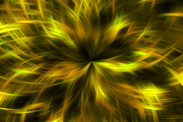 Radial curly pattern. Abstract background. A vortex of spinning thin lives. 8. golden, orange.