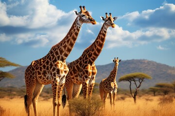 Giraffe's family in the savannah