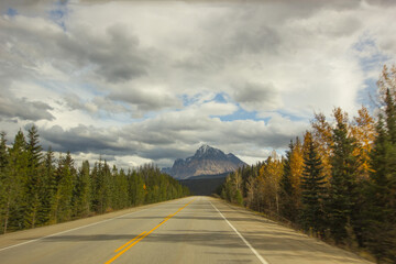 Highway from Banff to Jasper in Alberta, Canada