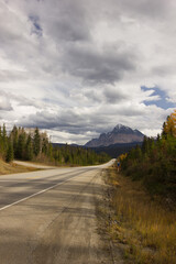 Highway from Banff to Jasper in Canada