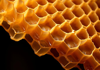 Honeycombs on black background with copy space