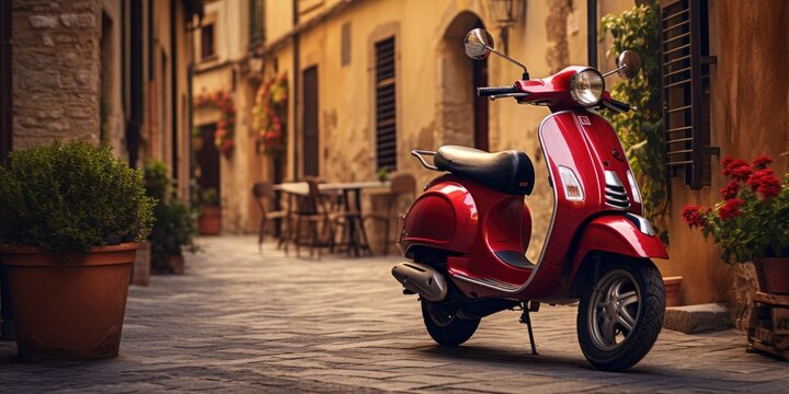 Fototapeta Scooter parked in the street of a small Italian town
