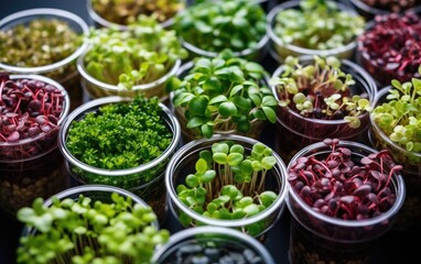 arious microgreens in containers
