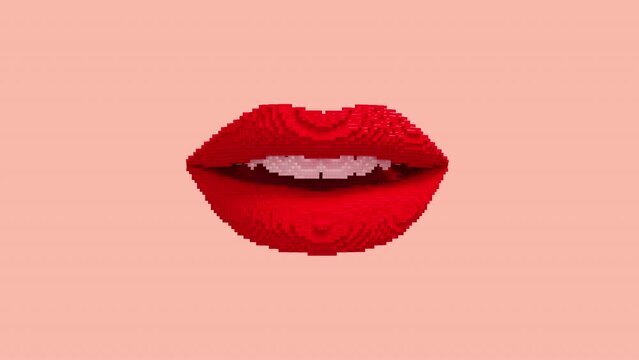 Transformation of a 3D pixel into a loving kiss. Seamless looped. NFT concept. 3D animation. 4k.