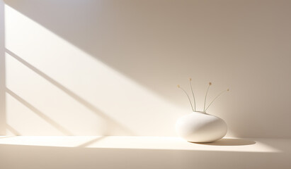 Minimal Elegance: Vase with Delicate Stems on White Surface with Soft Light"
