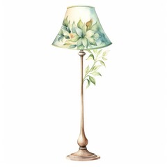 Watercolor a stylish floor lamp with a fabric shade, white background. AI generate