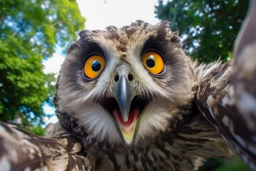 drone-view of funniest owl - obrazy, fototapety, plakaty