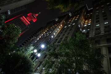Nighttime in the center of São Paulo with lighting in the old Altino Arantes building