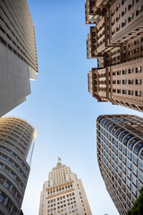 Bottom-up view of famous buildings in the historic center of São Paulo, Altino Arantes, Martinelli