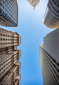 Bottom-up view of famous buildings in the historic center of S&atilde;o Paulo, Altino Arantes, Martinelli