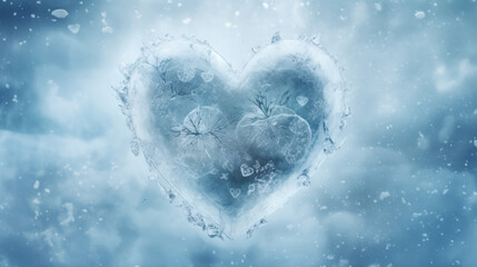 Cold heart made of ice - break-up, divorce, end of relationship concept - obrazy, fototapety, plakaty
