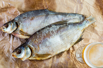 Appetizing salty dried-cured bream served as beer snack