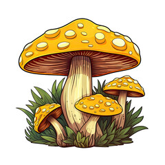 2d illustration of a isolated yellow mushroom on transparent background.