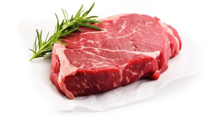 Fresh Raw Beef Cut with Rosemary Herb on Pure White Background